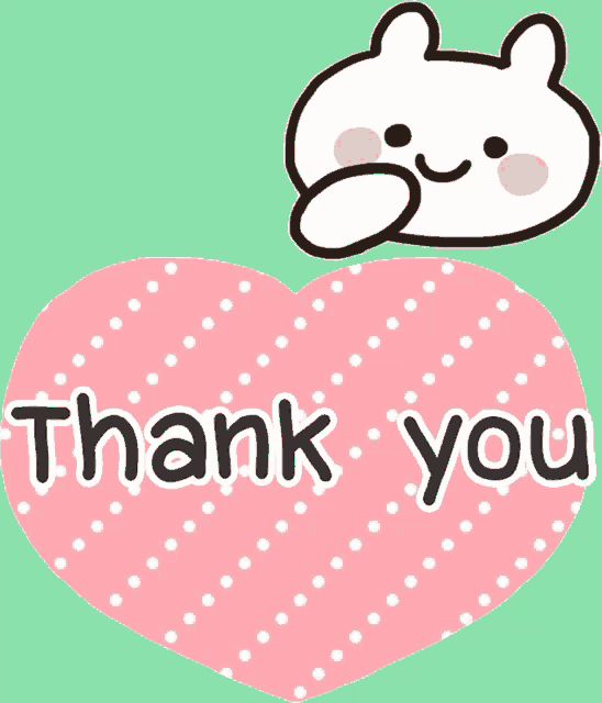 a pink heart that says thank you with a bunny on it