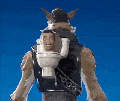 a werewolf with a toilet on his back