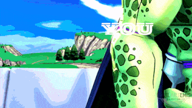 a cartoon character is standing in front of a landscape and the words you are above him