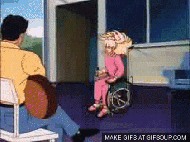 a cartoon of a girl in a wheelchair with the words make gifs at gifsoup.com