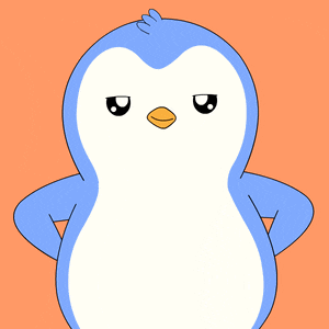 a blue and white penguin is giving a thumbs up on an orange background