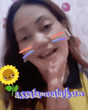 a woman with a sunflower and the words assalamualaikum