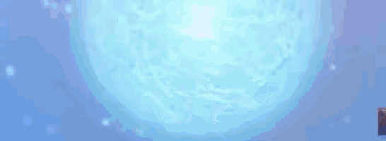 a person is holding a blue ball in their hands and a sword .