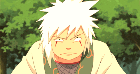 a cartoon character with white hair making a funny face with his eyes closed