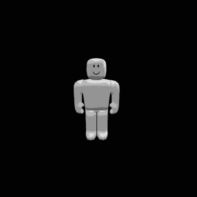 a white robot with a smiley face on his face is walking on a black background