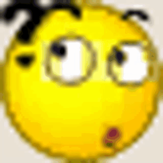 a yellow smiley face with a question mark on it 's forehead .