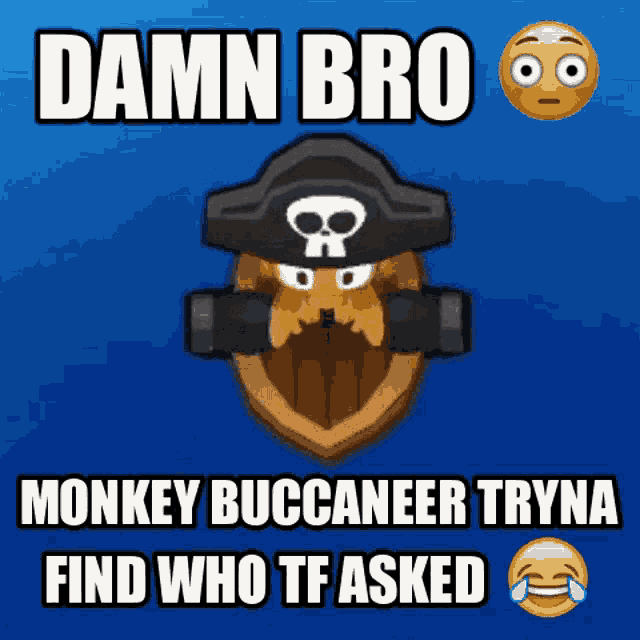 a cartoon of a monkey wearing a pirate hat with the words " damn bro " on top