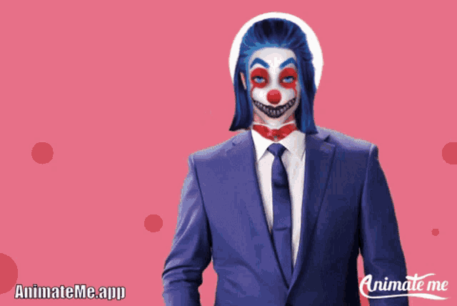 a man in a suit and tie with a clown face and the word sweet
