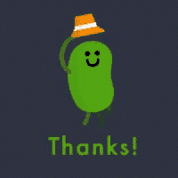a green cartoon character is wearing an orange hat and the words thanks