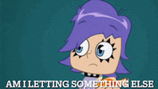 a cartoon of a girl with purple hair and the words am i letting something else