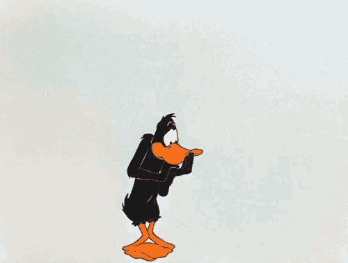 daffy duck from looney tunes is dancing on a white background in a cartoon .