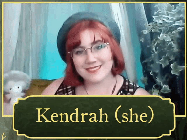 a picture of a woman with the name kendrah ( she ) on it