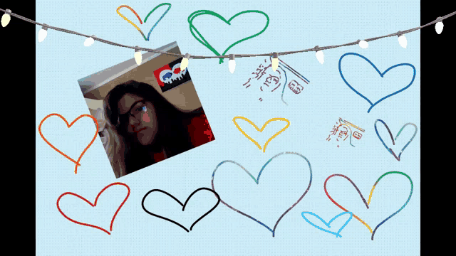 a picture of a girl is surrounded by hearts and a flag that says g on it