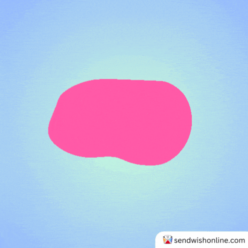 a pink blob on a blue background with sendwishonline.com