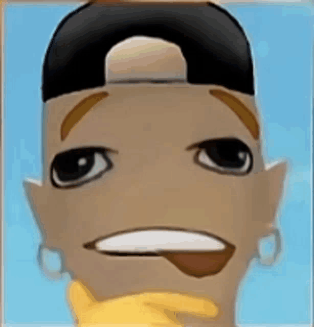 a cartoon character is wearing a hat and a yellow scarf .