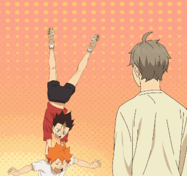 a cartoon of a boy doing a handstand