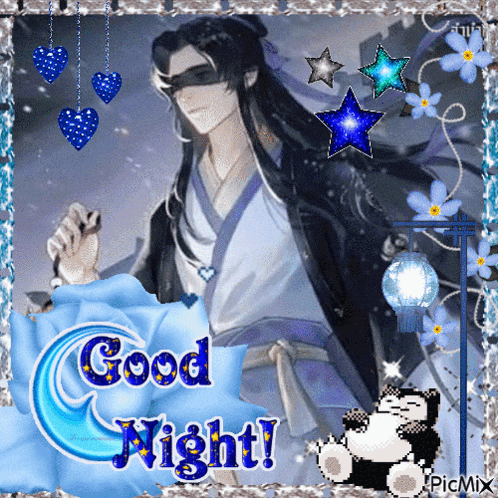 a good night greeting card with a man and a cat