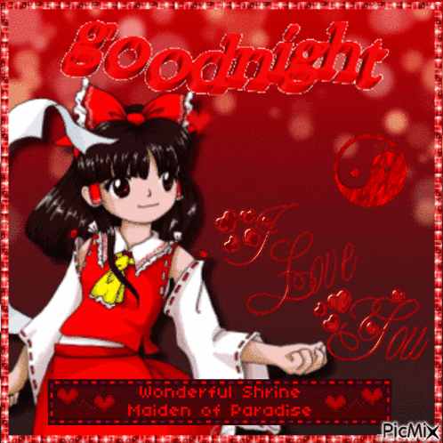 a wonderful shrine maiden of paradise greeting card with a girl in a red dress