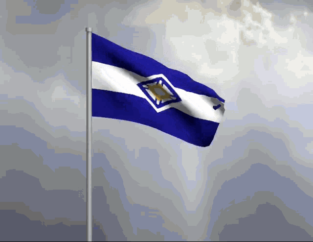 a blue and white flag with a star in the middle
