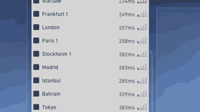 a computer screen shows a list of cities and their speeds