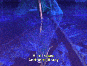 a picture of elsa from frozen with the words here i stand and here i 'll stay below her