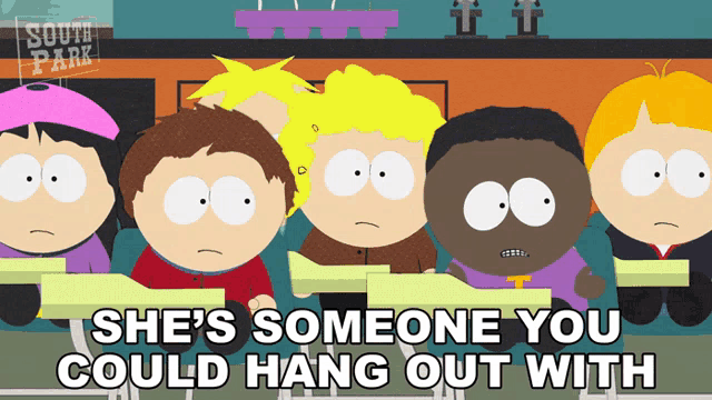 a group of south park characters sit in a classroom