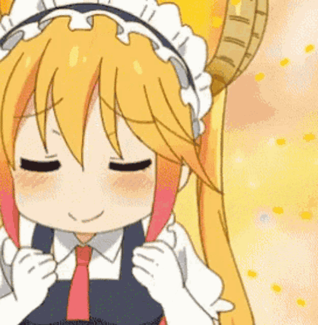 a close up of a cartoon girl wearing a maid outfit and a tie .