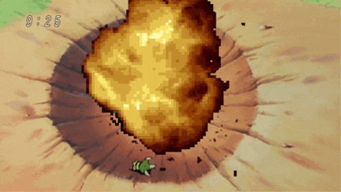 a pixel art image of an explosion with the time of 9:25