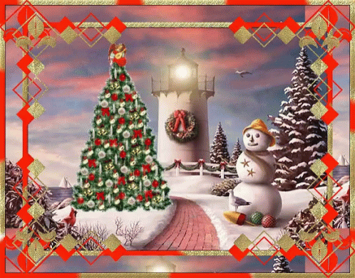 Lighthouse Snowman GIF - Lighthouse Snowman Christmas Tree GIFs