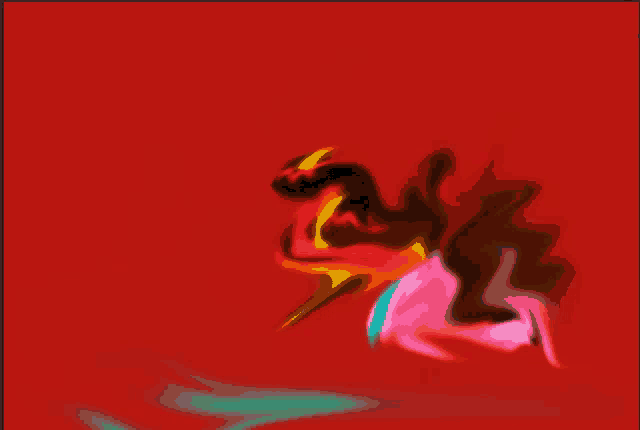 a red background with a colorful swirl of colors