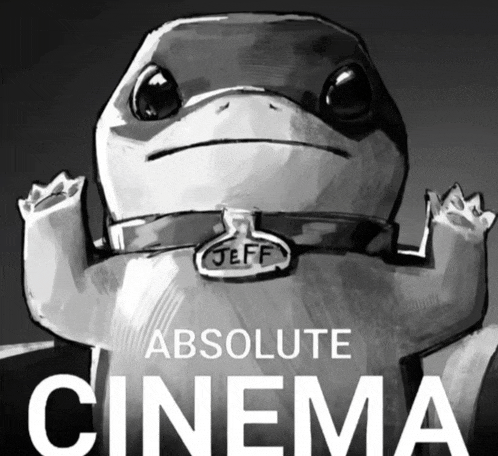 a black and white drawing of a frog with the words absolute cinema below it