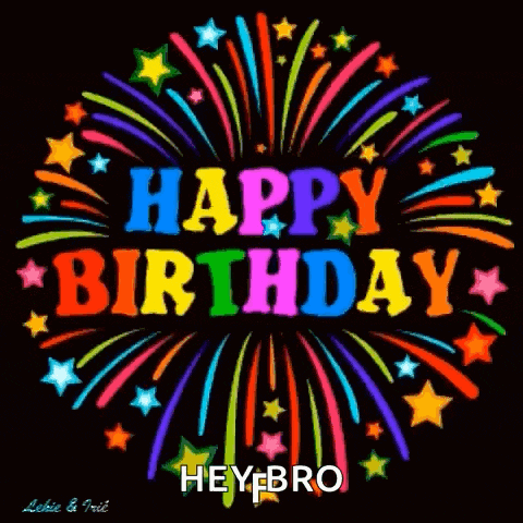 a happy birthday greeting card with fireworks and stars