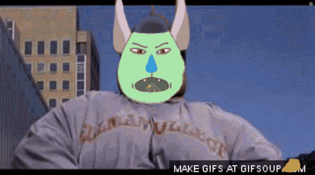a cartoon of a monster wearing a gray shirt that says miami dolphins on it