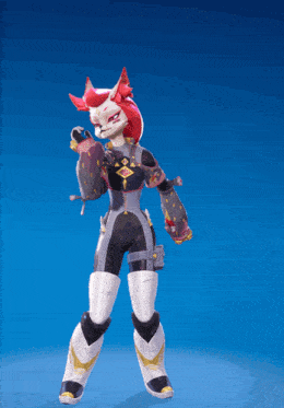 a cartoon character with red hair is standing on a blue surface
