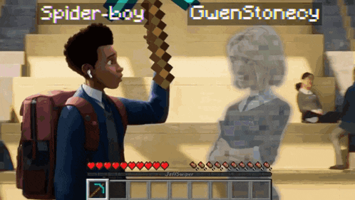a cartoon of a boy holding a sword with gwenstonecy written on the bottom