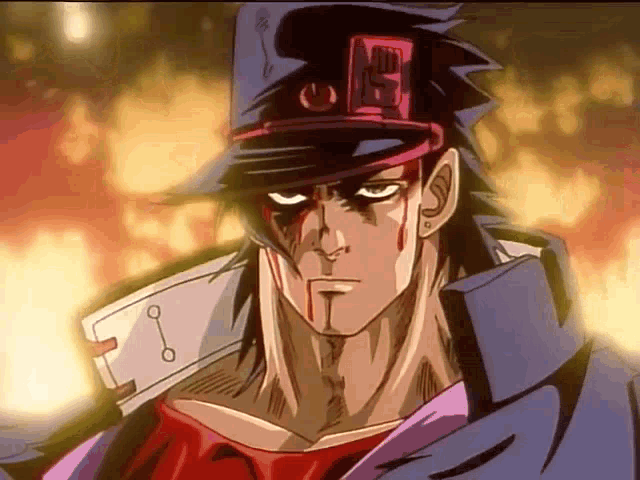 a close up of a cartoon character 's face with blood coming out of his mouth