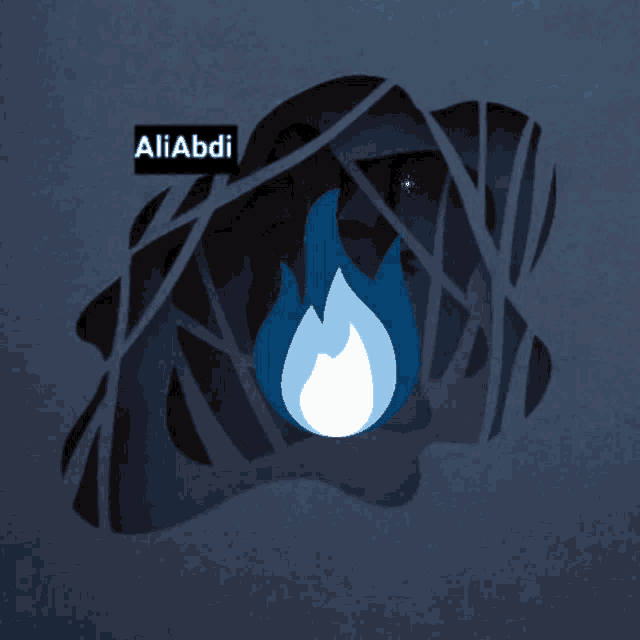 a drawing of a person with a flame and the name aliabdi