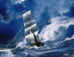 a sailboat is floating on top of a large body of water in a storm .