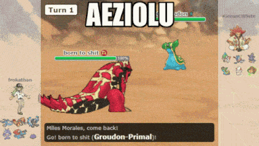 a screenshot of a video game with a pokemon named aeziolu