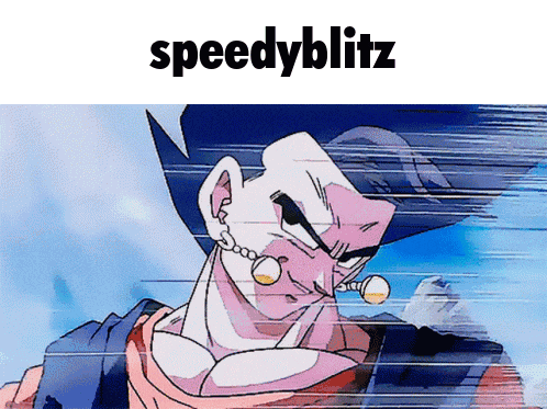 a cartoon character with the word speedyblitz on the bottom