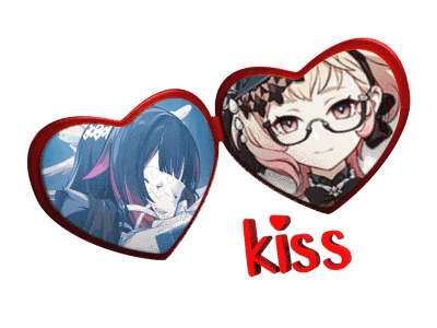 two hearts with a picture of a girl and the word kiss on the bottom