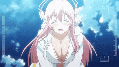 a picture of a girl with headphones and a blue sky
