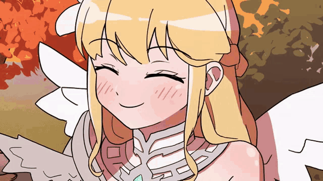 a drawing of a girl with blonde hair and wings smiling