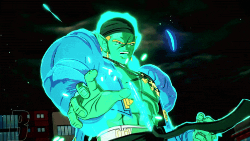 a cartoon character with green muscles is wearing a blue shirt