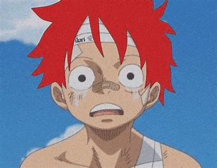 a close up of a cartoon character with red hair and bandages on his face .