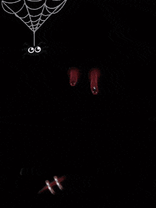 a girl with blood dripping from her mouth is holding a microphone with the word hap written in red