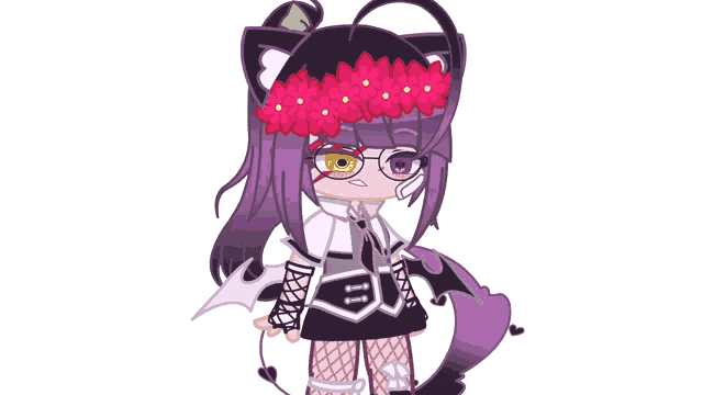 a cartoon girl with purple hair and a flower crown on her head