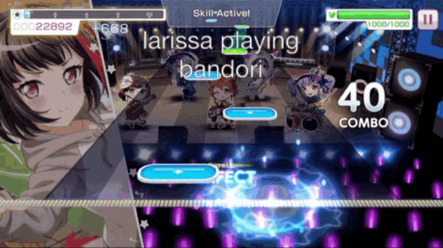 a screenshot of a video game with larissa playing bandori