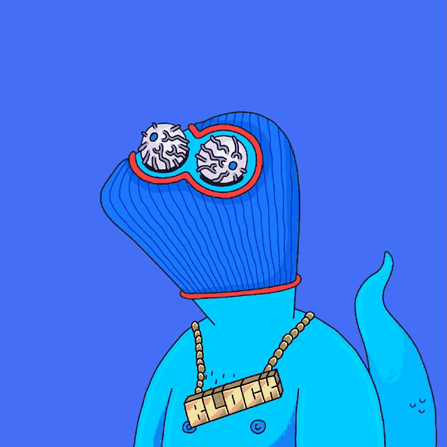 a cartoon drawing of a dinosaur wearing a blue hat and a blue jacket
