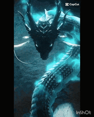 a dragon is surrounded by blue flames and a caption that says capcut